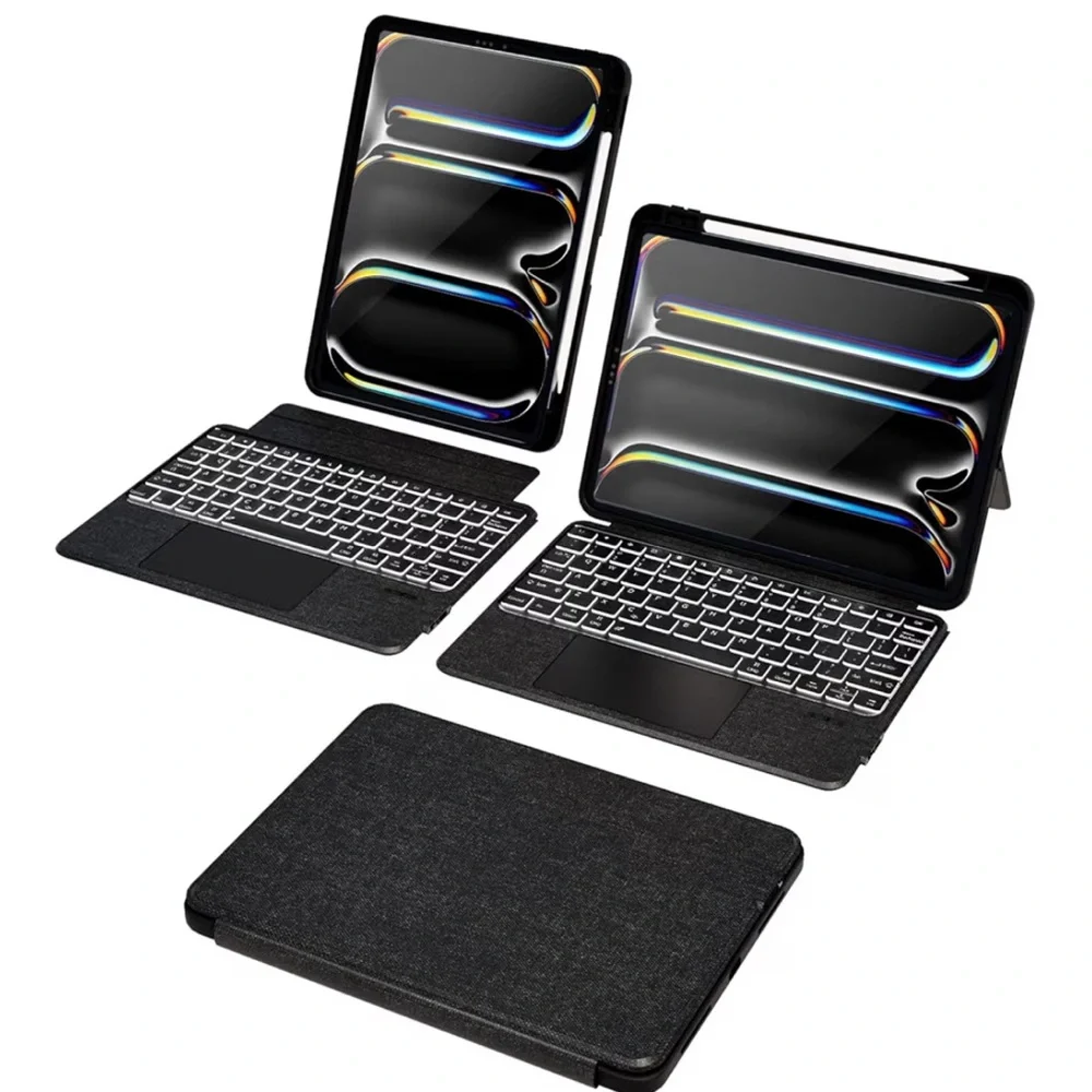 Keyboard Folio for iPad Pro 11-inch (M4) 2024 Case Detachable 7 Color Backlight